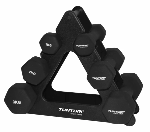 Tunturi Neopreen Dumbellset 3Prs+Stand (NEW) - Fitshop 3 Tunturi Neopreen Dumbellset 3Prs+Stand (NEW) - Fitshop